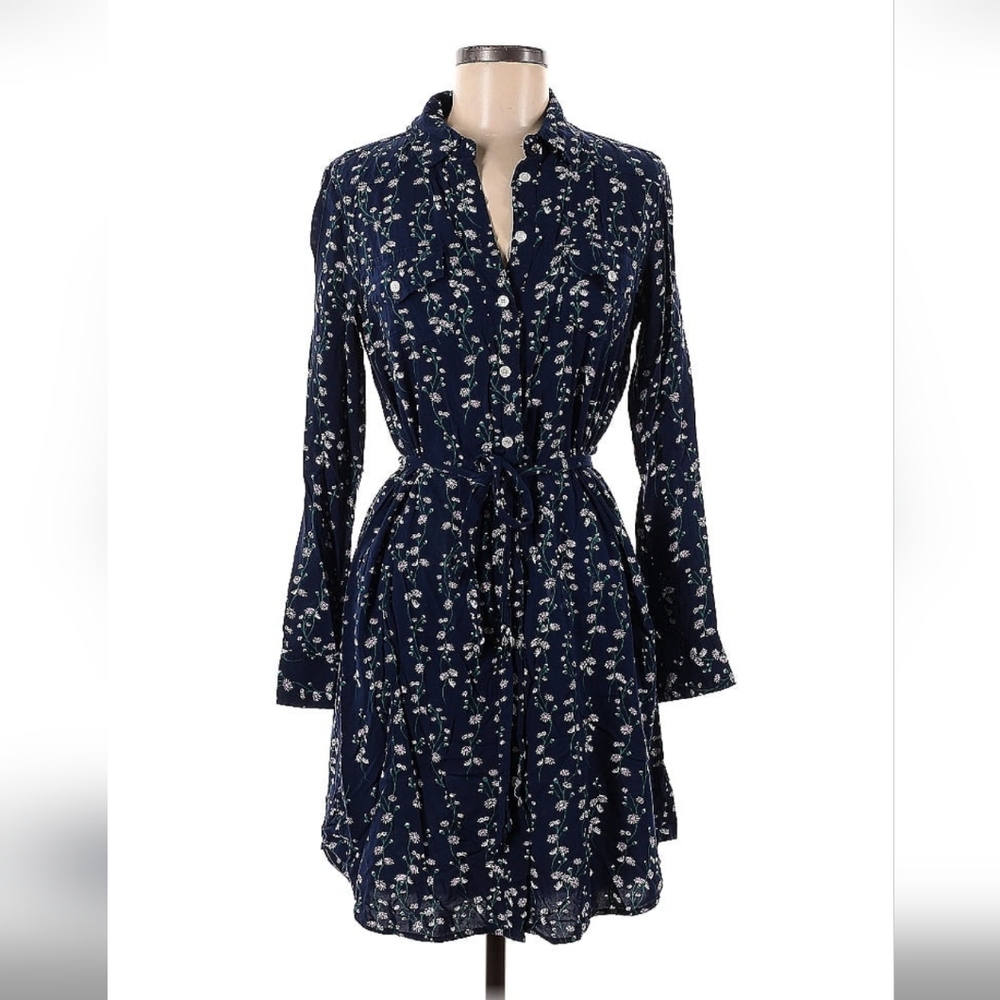 Draper James Dark Blue Floral Long Sleeve Dress